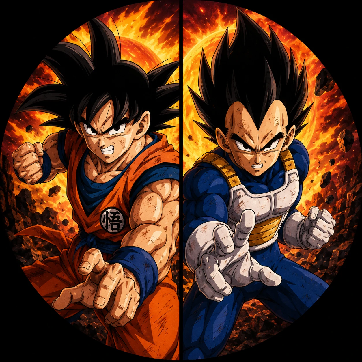 Goku and Vegeta matching PFP duo classic orange and blue gi, anime avatars
