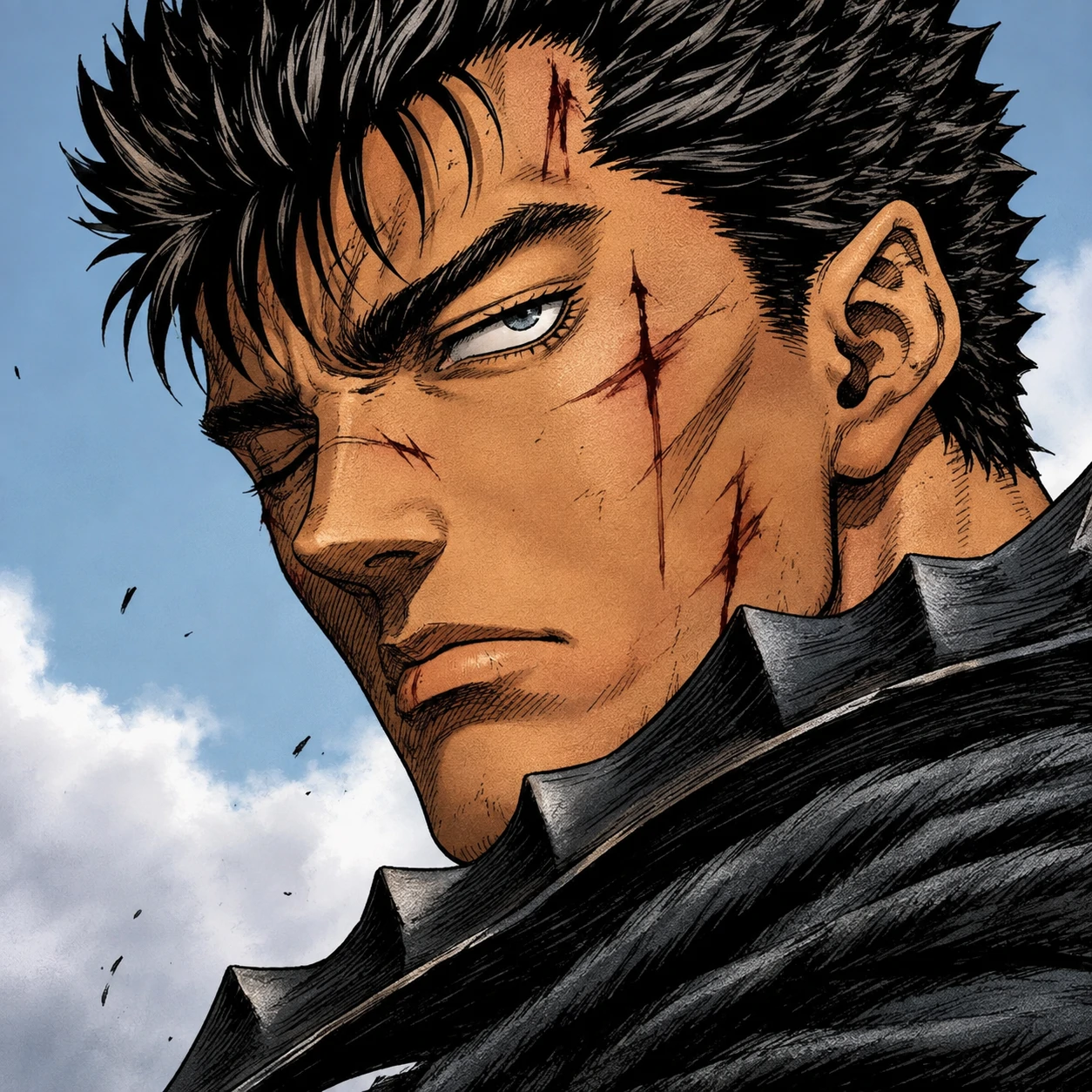 4k colorized manga panel guts pfp with careful shading