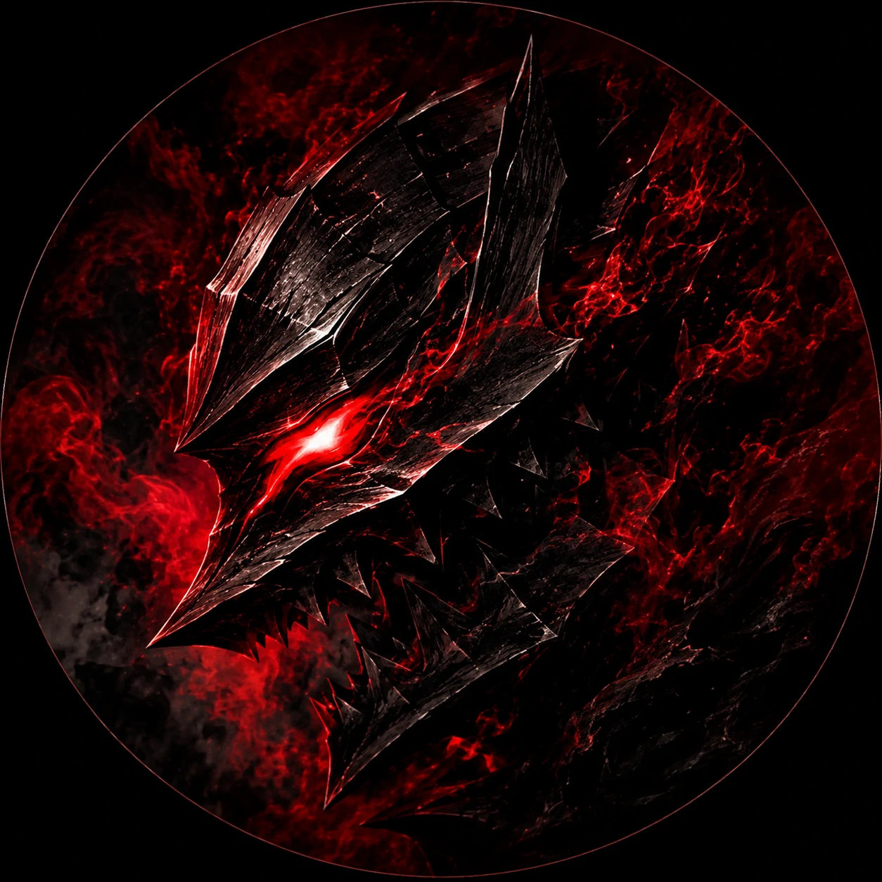 Berserker armor guts icon with red glow and black smoke