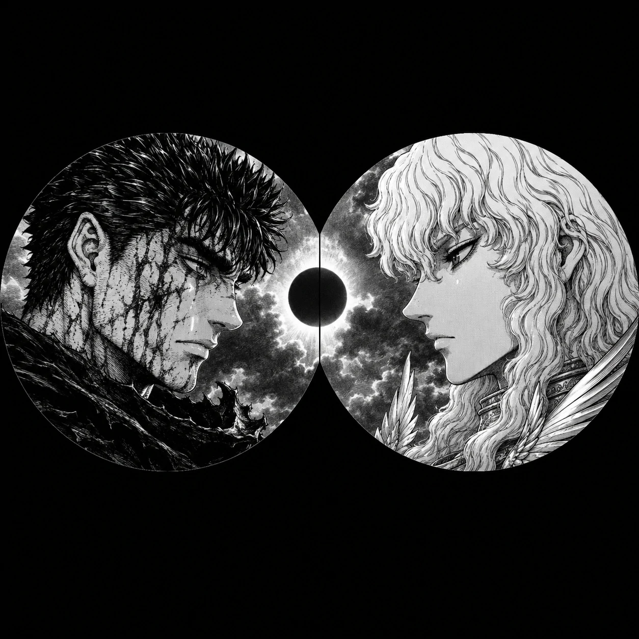 Guts and Griffith matching pfp pair split across two profile icons