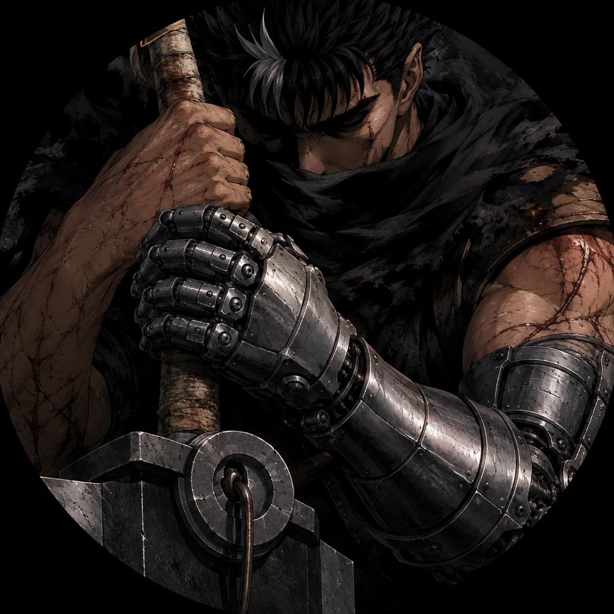 Guts icon showing his metal prosthetic arm and sword in close detail