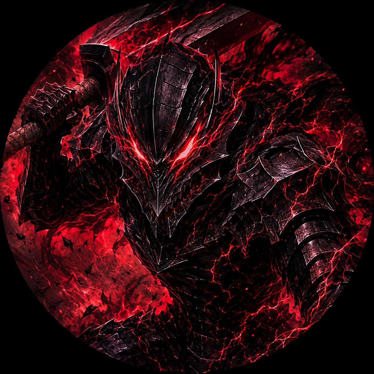 Guts rage form avatar in berserker armor with veins of red energy