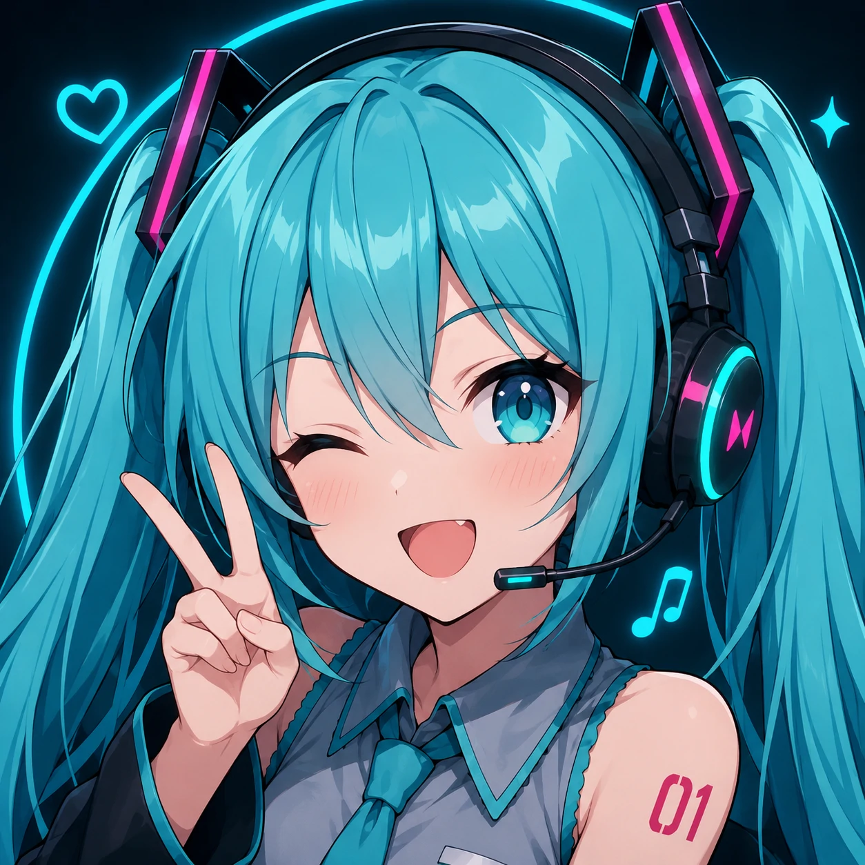 Miku Discord avatar wearing headset with playful anime look and centered square crop