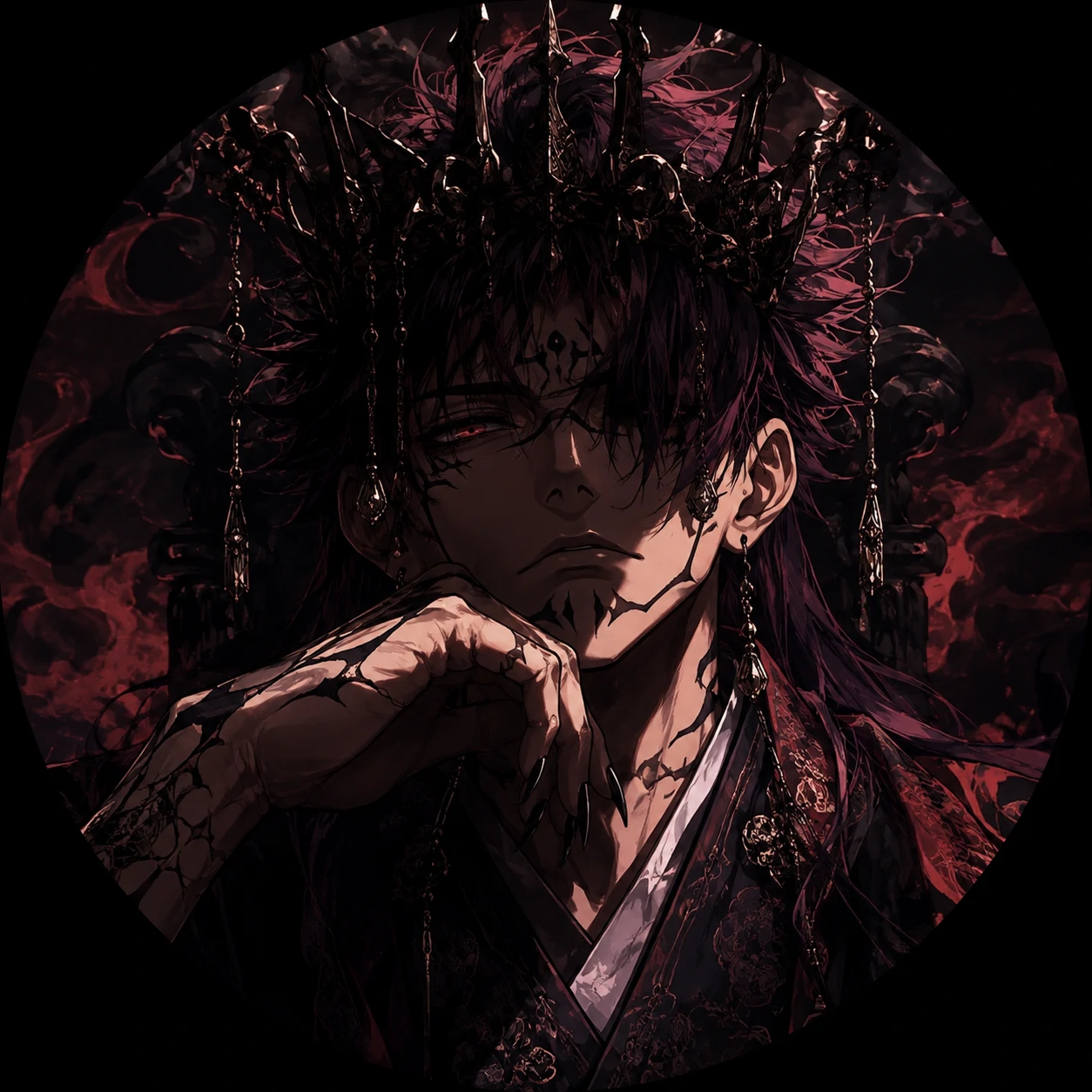 Heian Sukuna profile picture with dark crown and shadow-draped face.