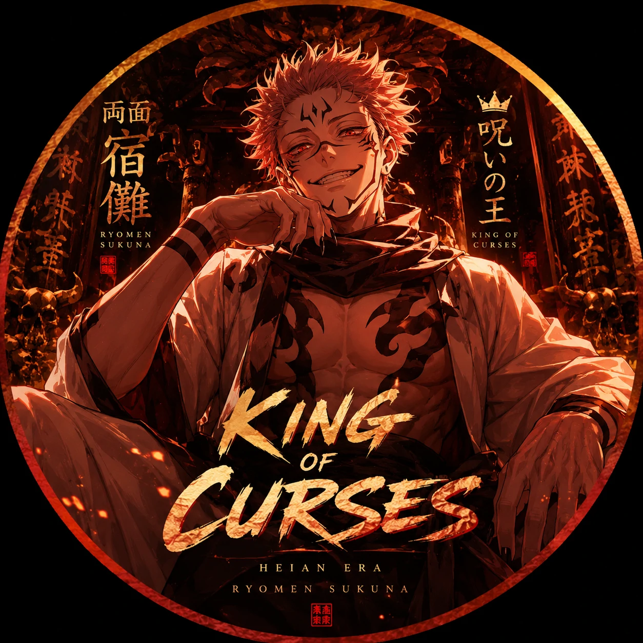 Heian Sukuna "King of Curses" profile picture lit in golden red tones.