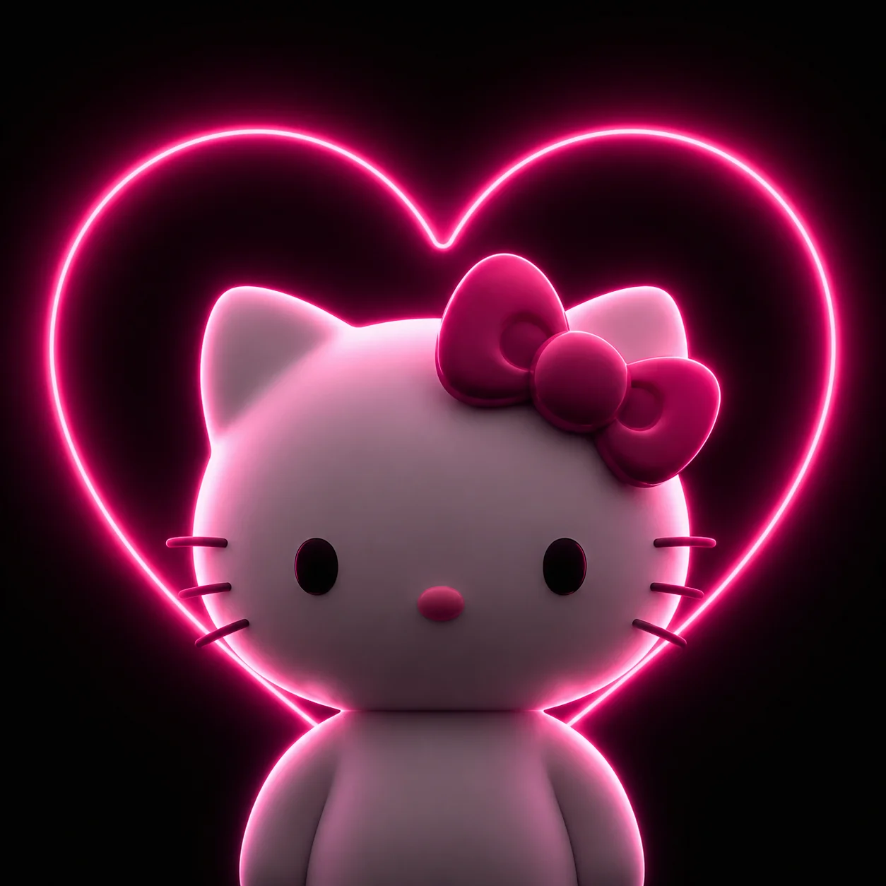 Black hello kitty pfp with neon pink heart glow for soft grunge aesthetic profile