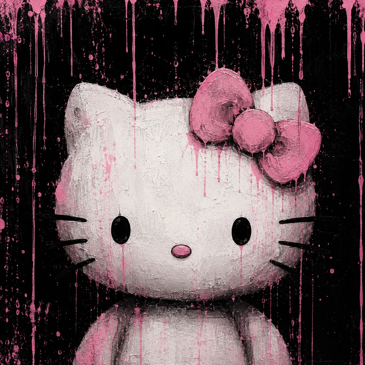 Black hello kitty pfp with dripping pink paint for moody baddie aesthetic profile picture