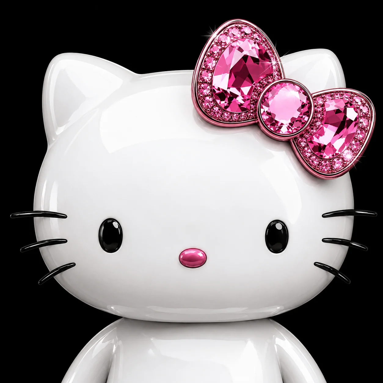 Black polished hello kitty pfp with pink gem bow for luxury baddie aesthetic icon