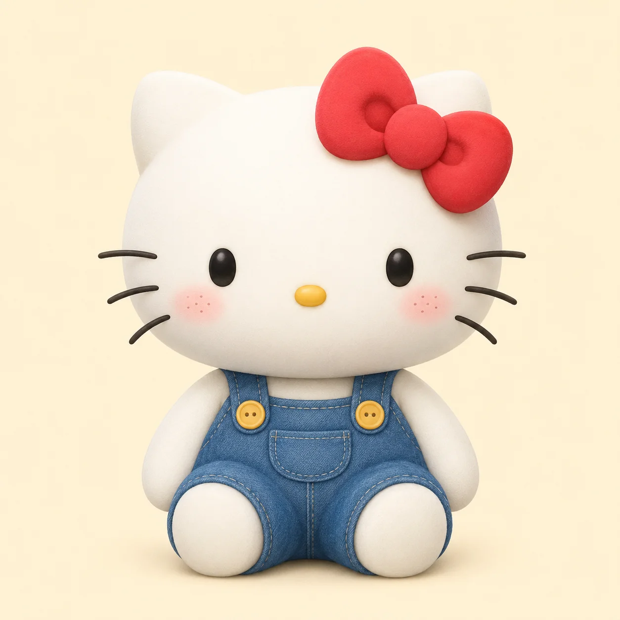 Cute classic hello kitty pfp sitting in blue overalls for kawaii profile picture