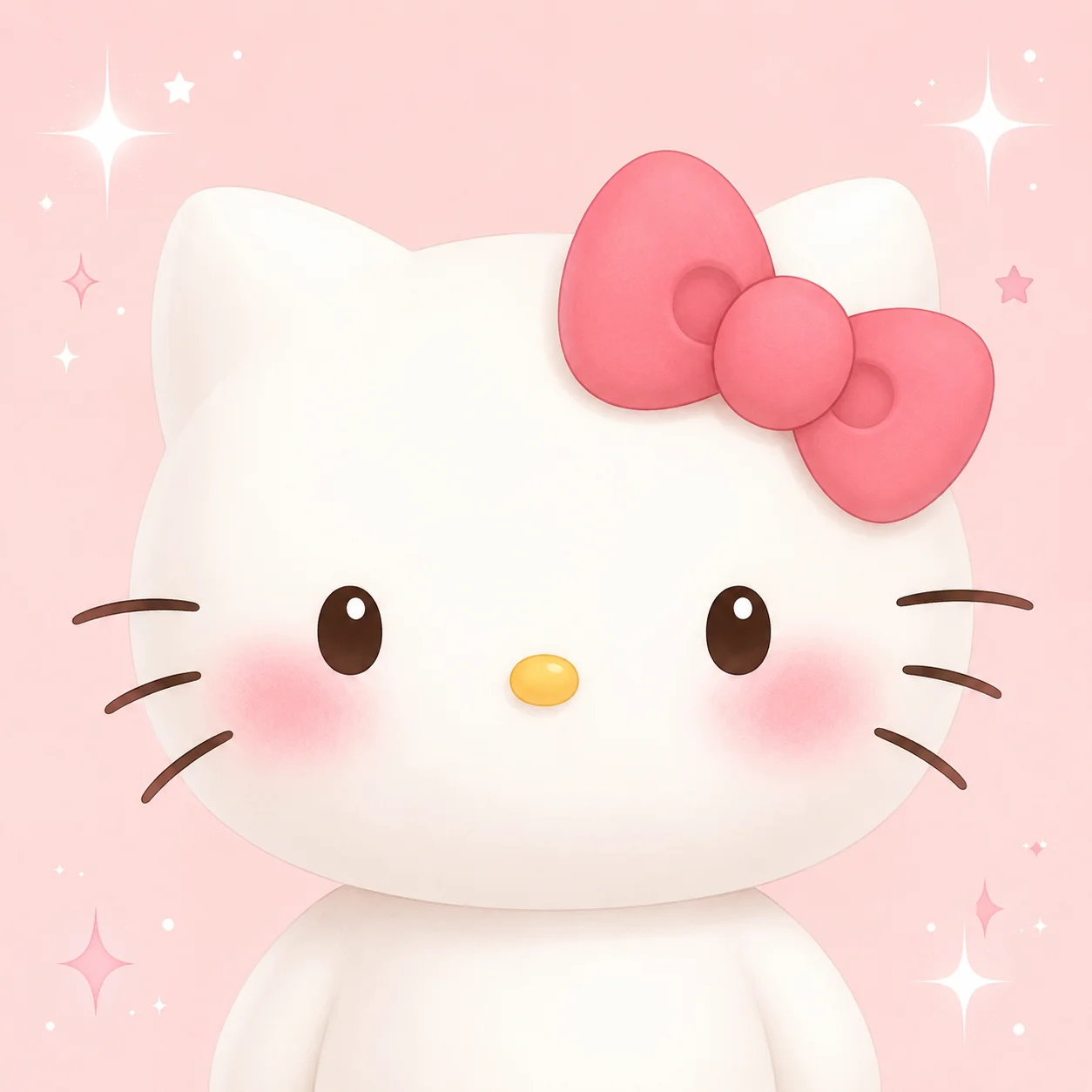 Cute classic hello kitty pfp with blush cheeks and pink sparkle for sweet profile