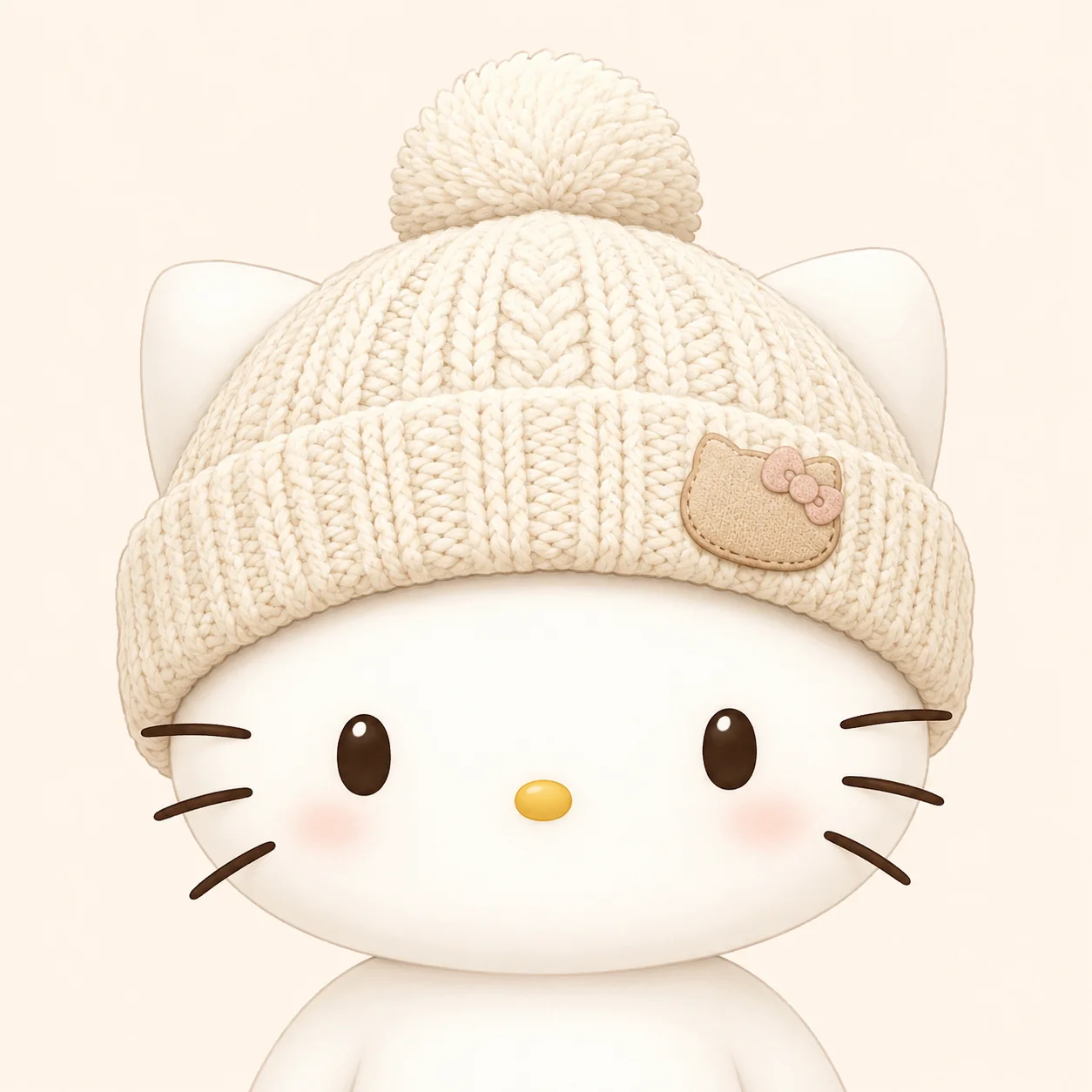 Cream knitted hello kitty pfp for pastel winter aesthetic profile picture on TikTok
