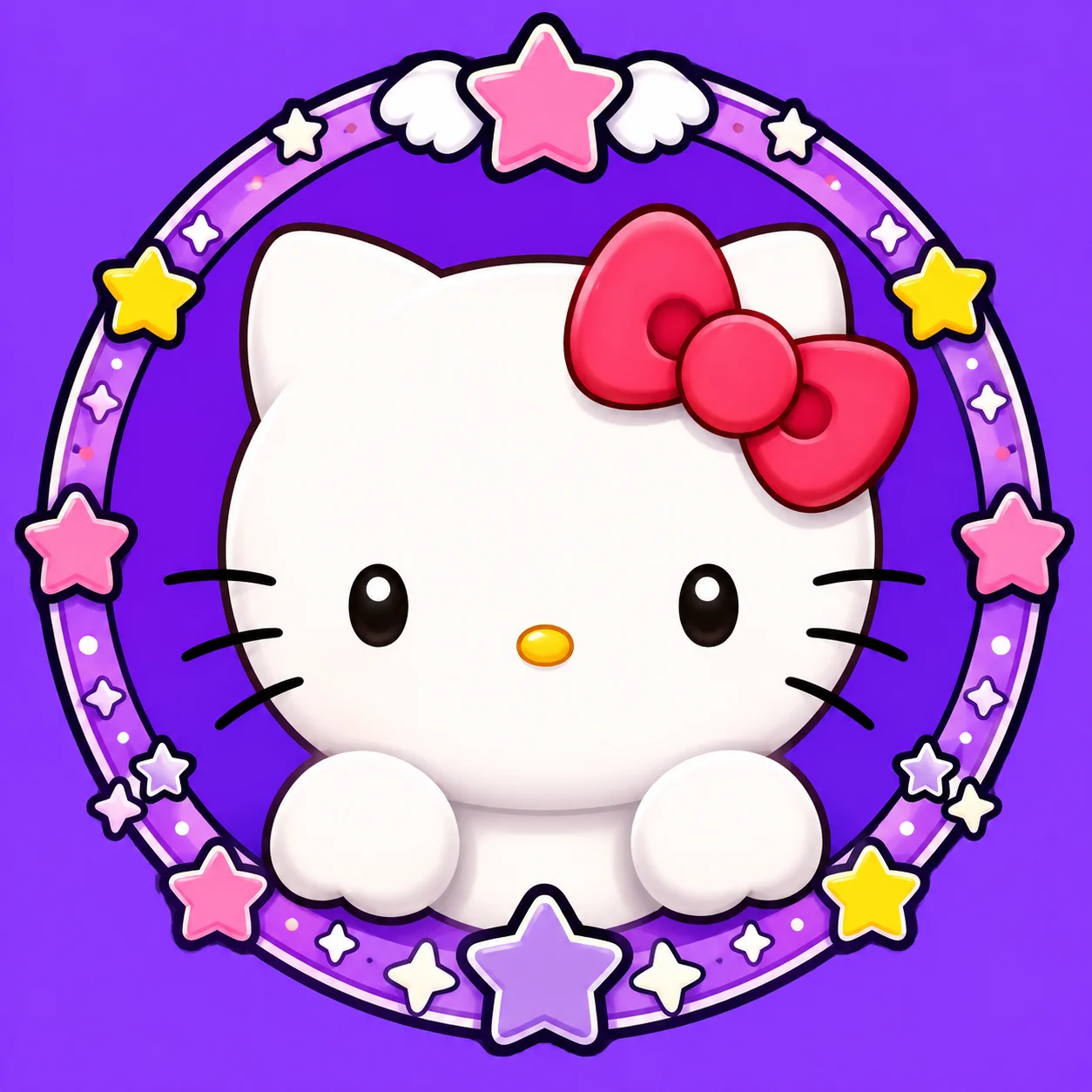 Kawaii hello kitty pfp with star border for cute Discord avatar and gaming icon