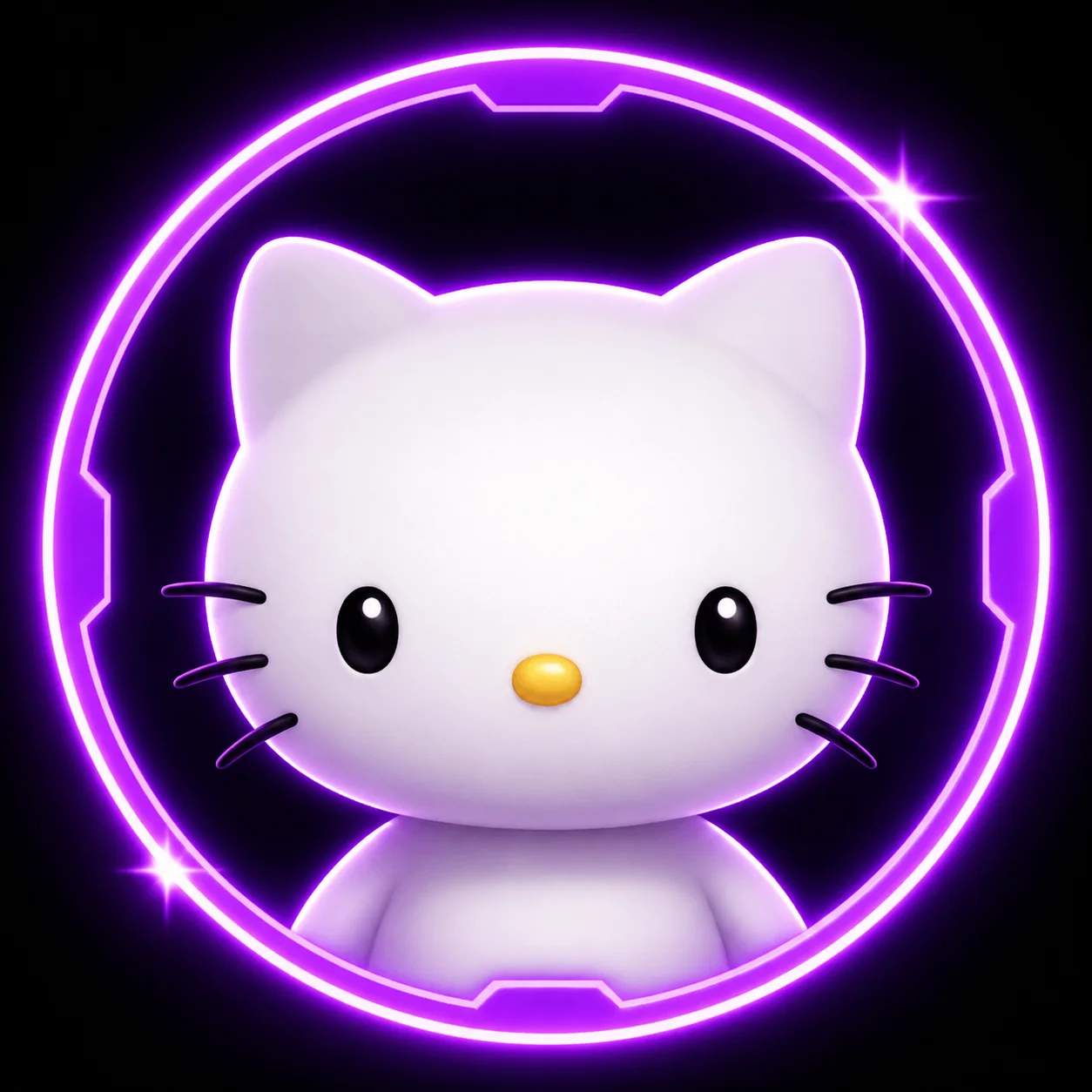 Discord neon border hello kitty pfp with purple glow for gaming profile picture