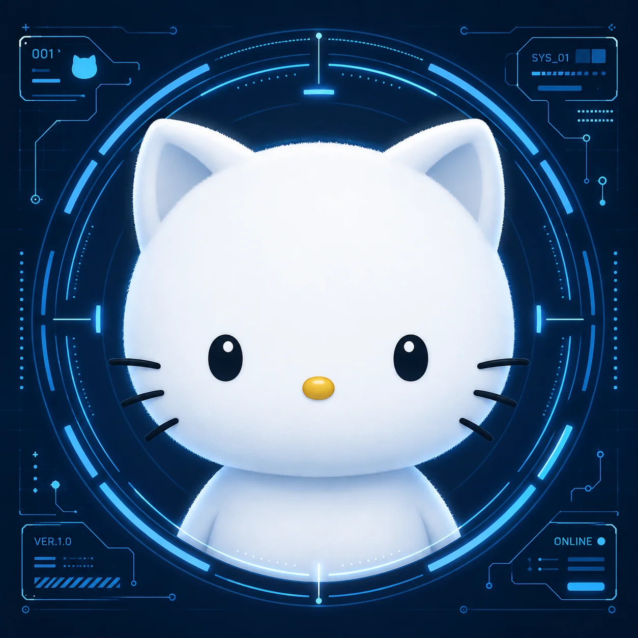 Techy cyber hello kitty pfp for hacker aesthetic Discord avatar and gaming profile