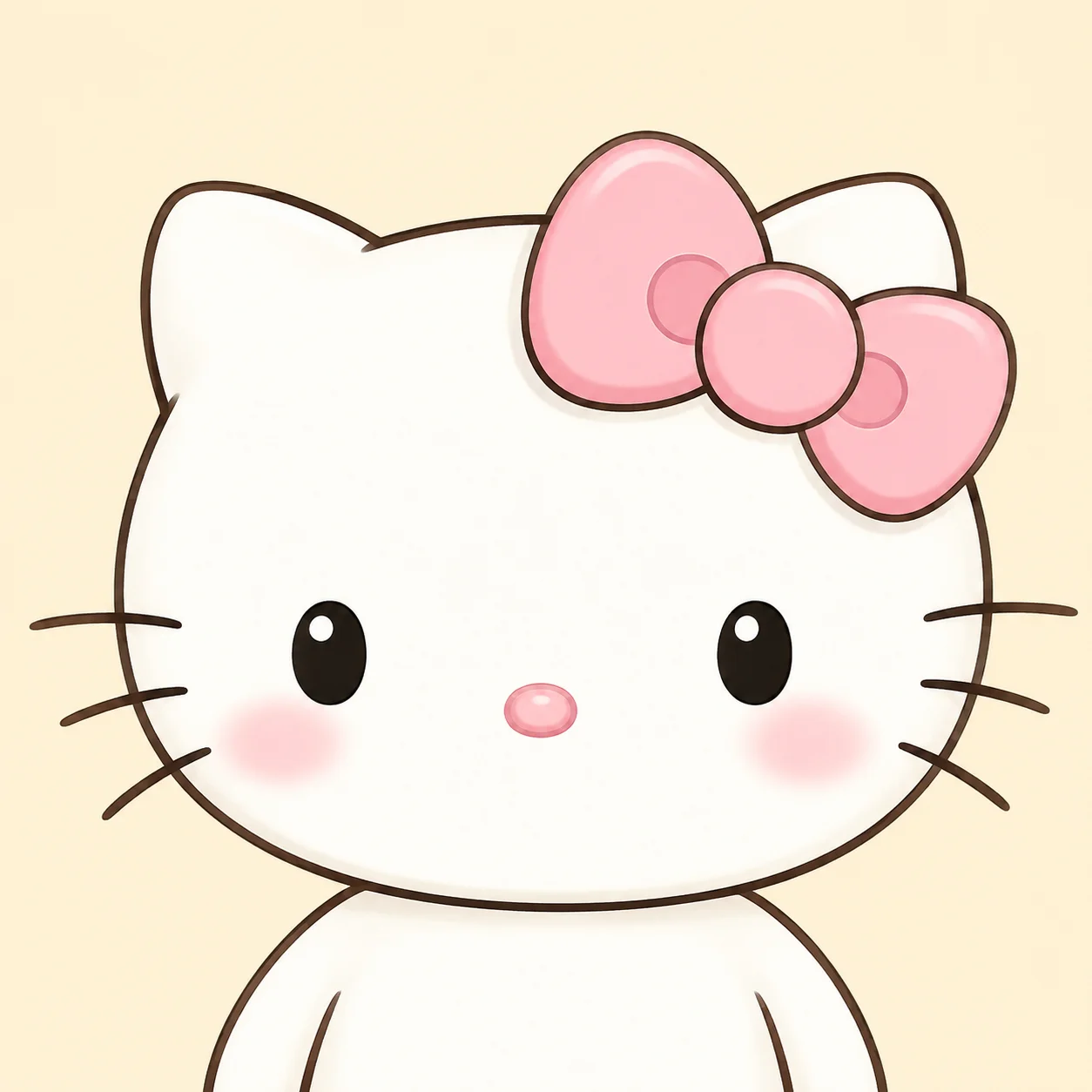 Soft pastel hello kitty pfp with pink bow on cream background for cute Instagram profile picture