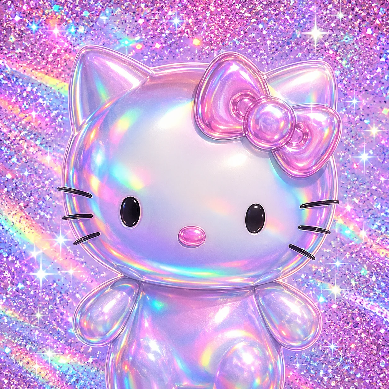 Y2K holographic hello kitty pfp with chrome glitter for retro aesthetic TikTok profile picture