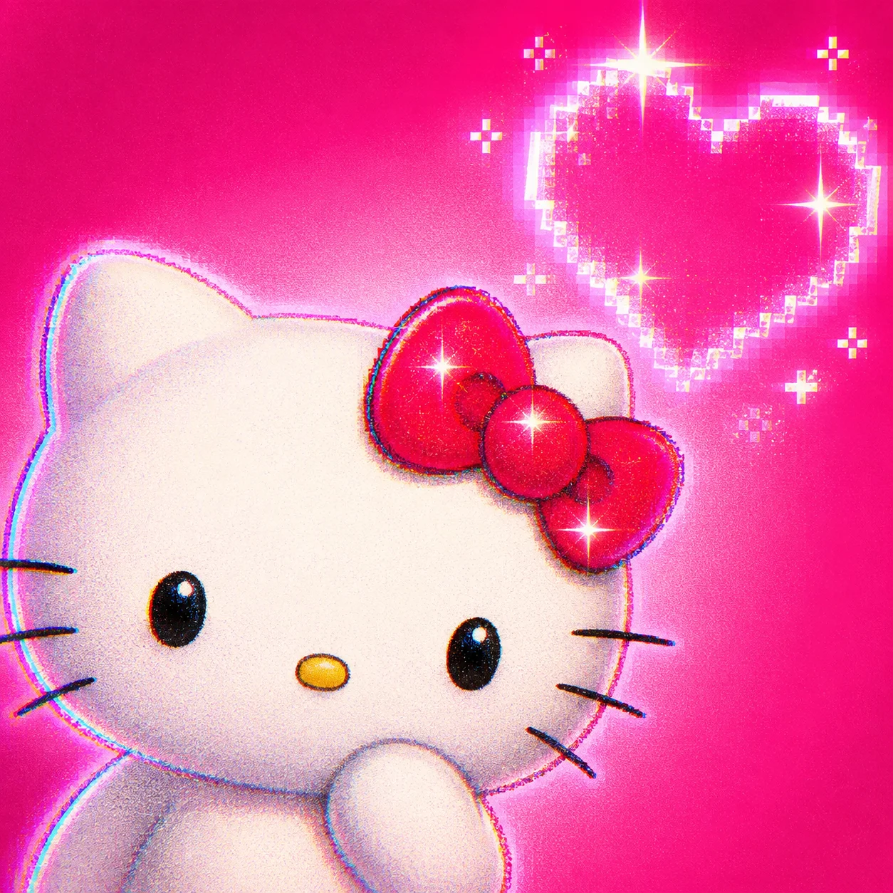 Y2K pink gradient hello kitty pfp with sparkle heart for retro girly Discord icon