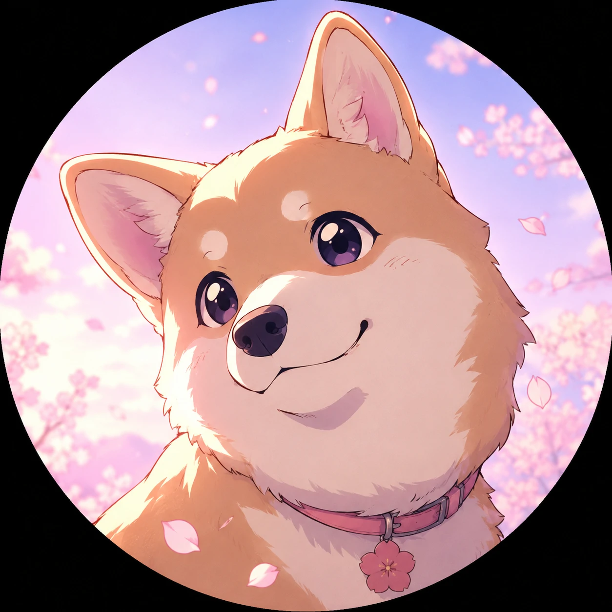 Japanese animation style dog profile picture with soft shading