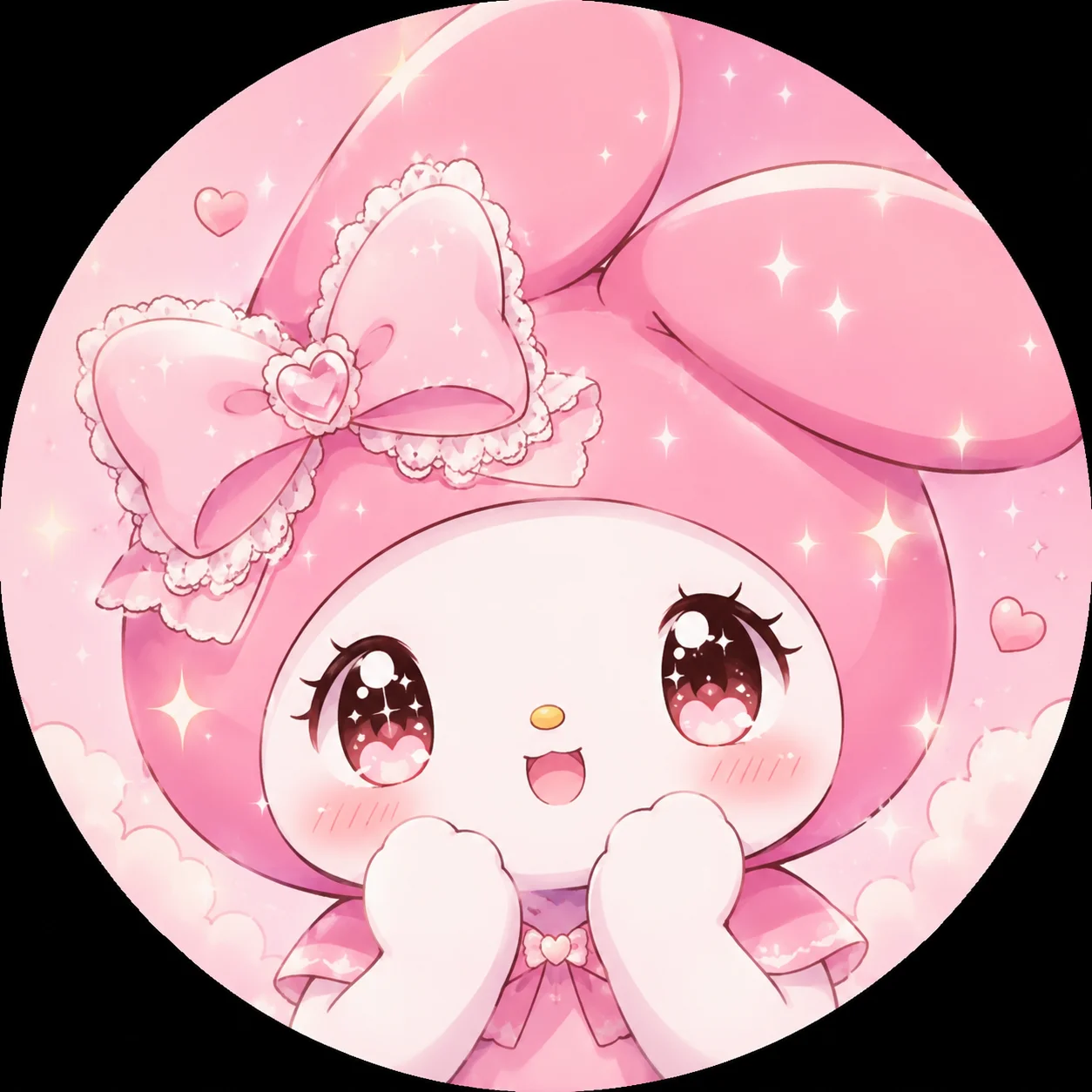 Kawaii anime My Melody PFP with sparkle eyes and soft blush tones