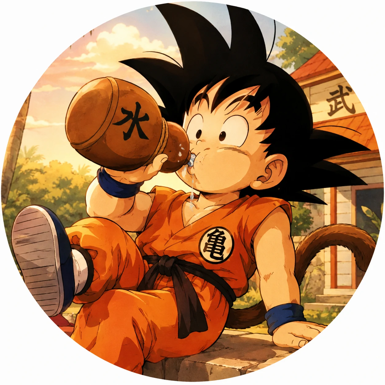 Kid Goku PFP drinking water, cute funny Dragon Ball avatar