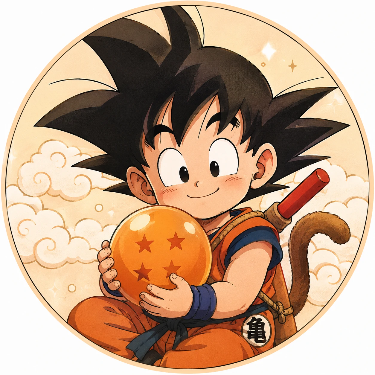 Kid Goku PFP holding the four-star Dragon Ball, cute aesthetic avatar