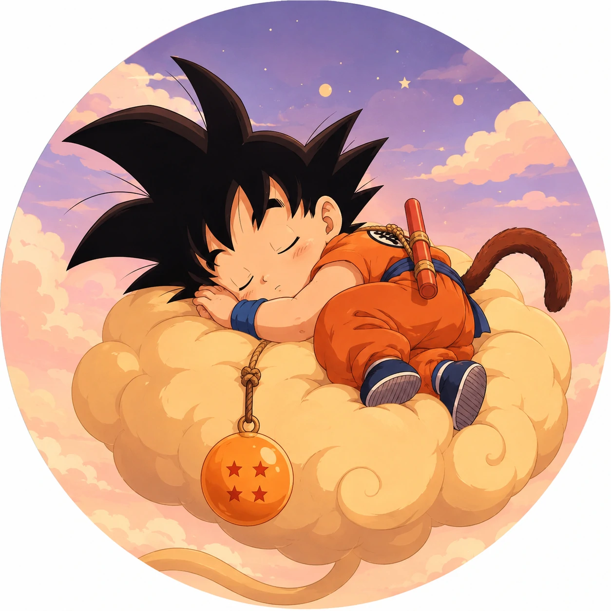 Kid Goku PFP napping on his Flying Nimbus, cute aesthetic avatar
