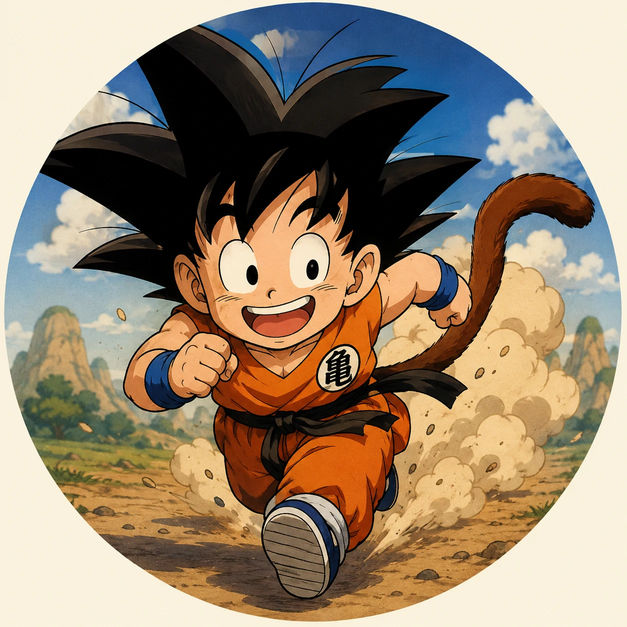 Kid Goku PFP running with monkey tail, cute classic anime icon