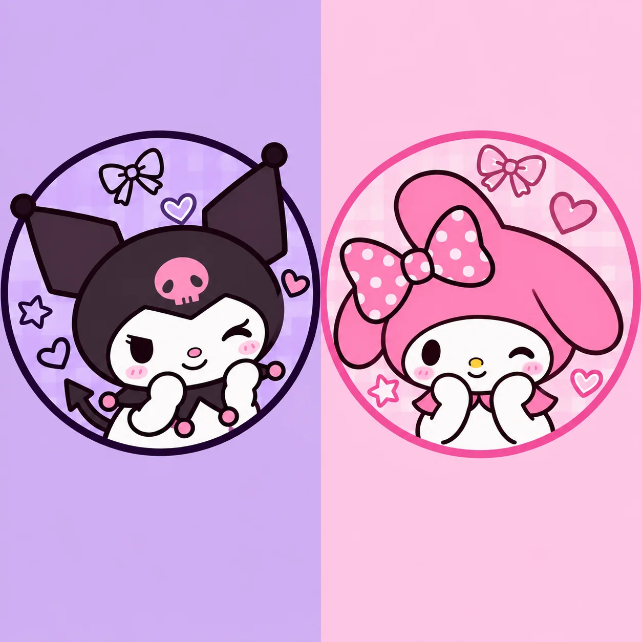 Kuromi and My Melody matching profile pictures for besties with cute contrast