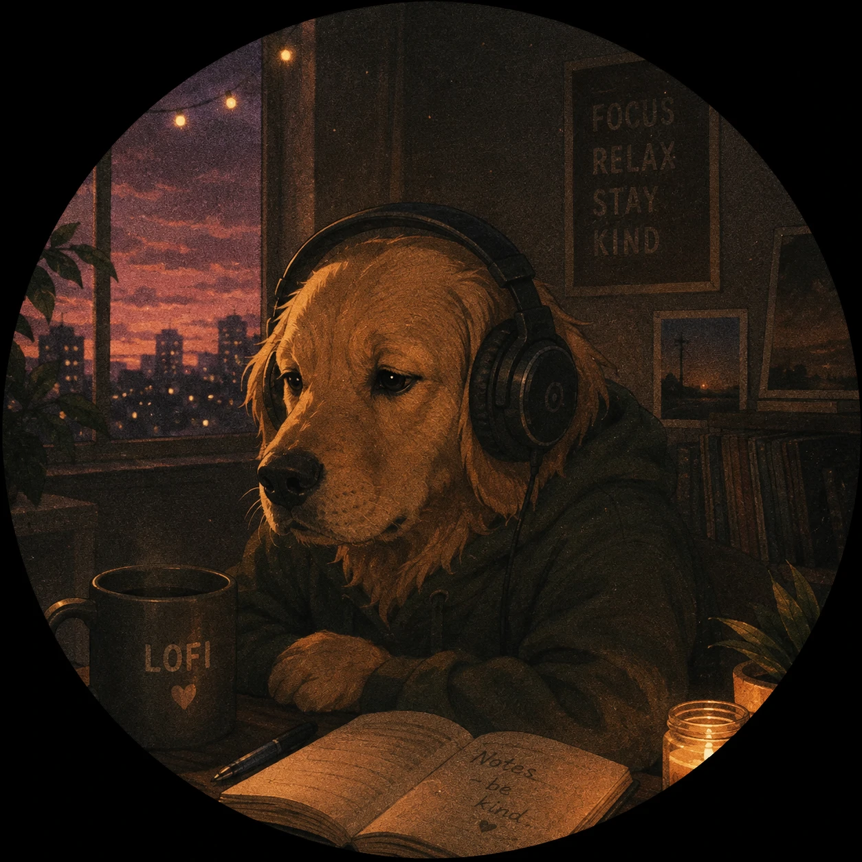Lofi aesthetic dog PFP suited for cozy Discord servers