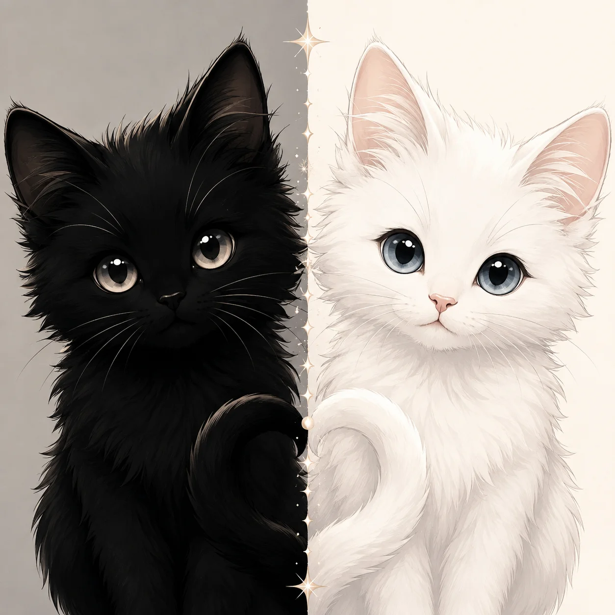 Best friend matching cat pfp in black cat and white cat symmetry for duo server profiles