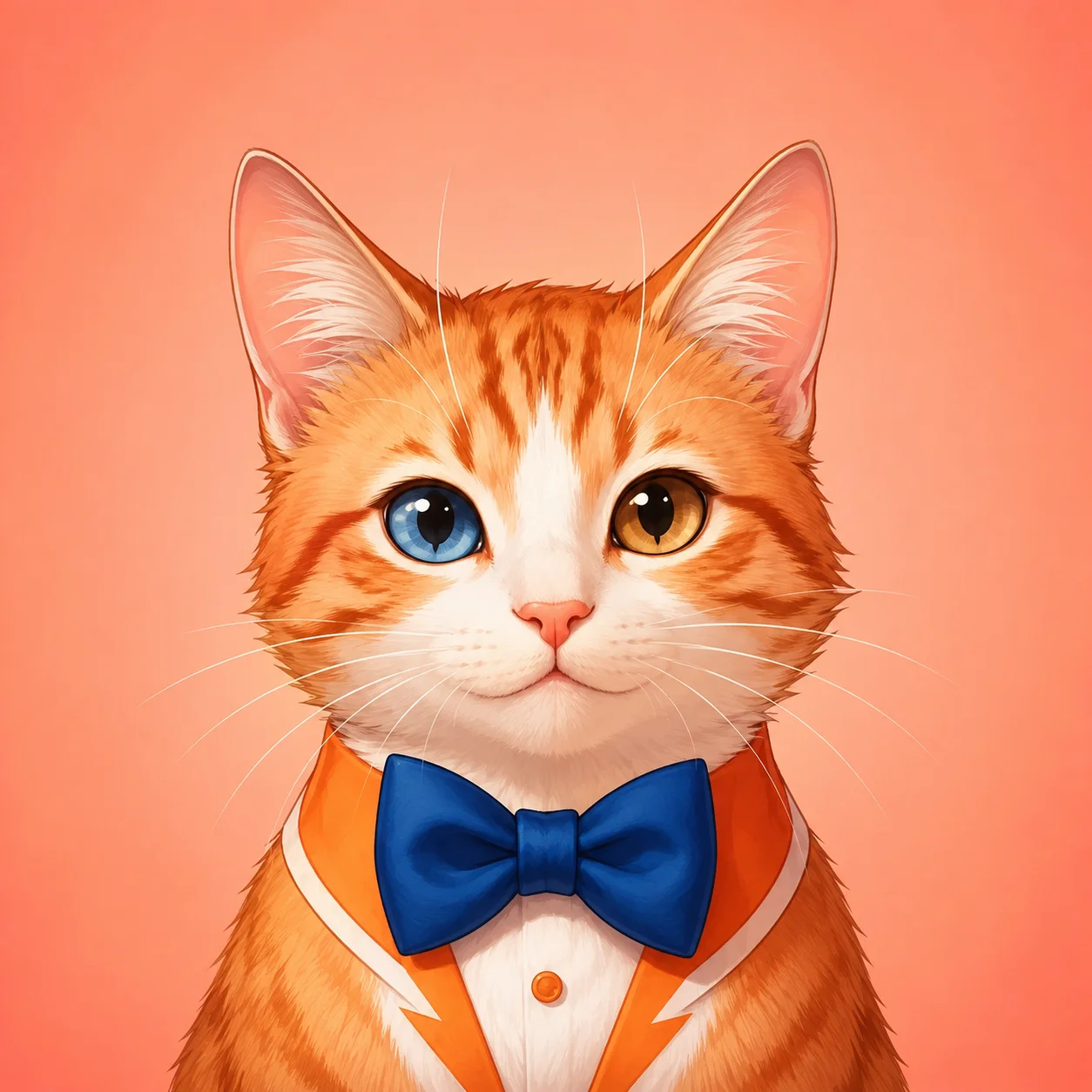 Matching couple cat pfp set in orange tuxedo and blue bowtie for romantic duo profiles