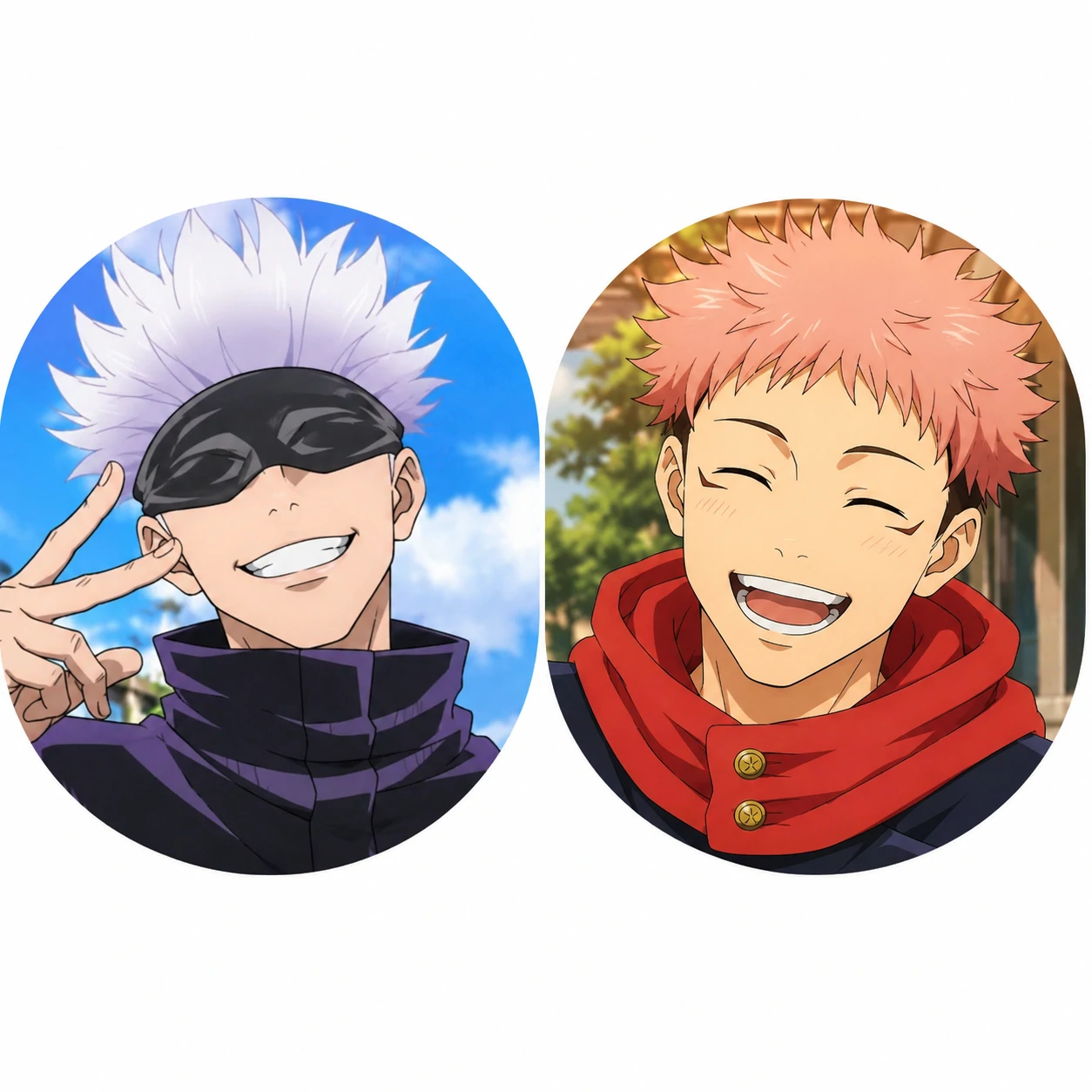 Matching Gojo and Yuji avatar set with bright anime crops for friends