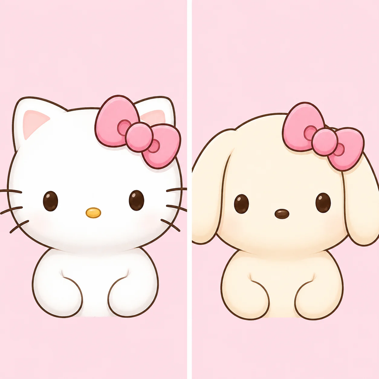 Matching cat and dog hello kitty pfp duo for couple aesthetic PFP set