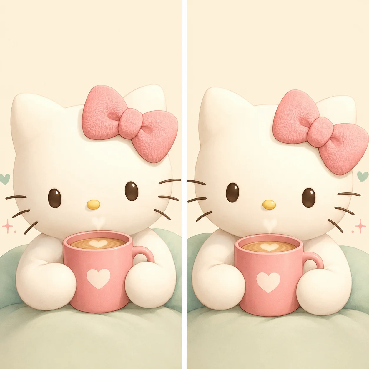 Matching morning hello kitty pfp duo with coffee cups for friend aesthetic profile