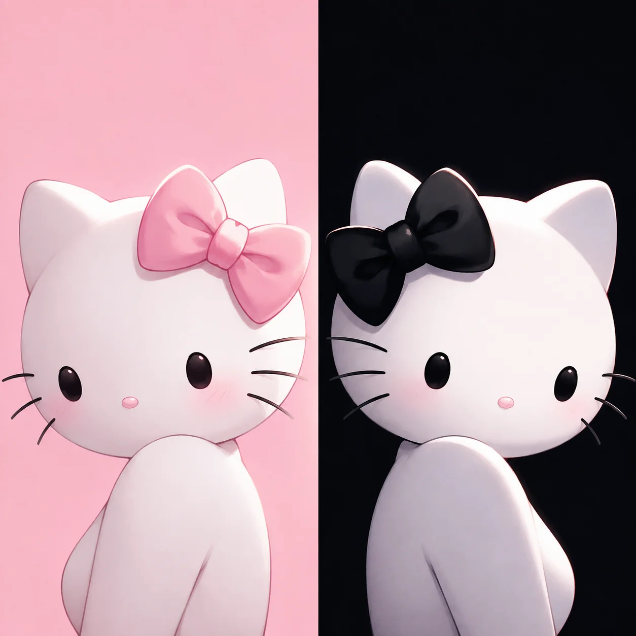 Matching sweet and edgy hello kitty pfp duo for pink black aesthetic friends