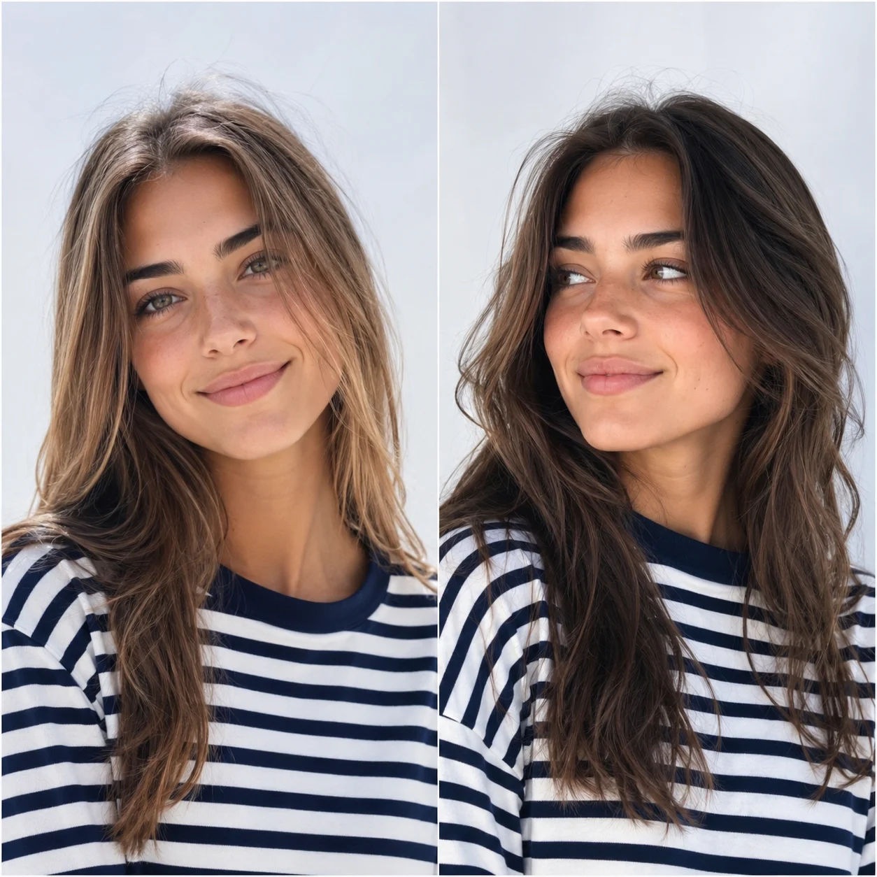 Matching preppy profile picture set with coastal stripes for stylish duo social media use