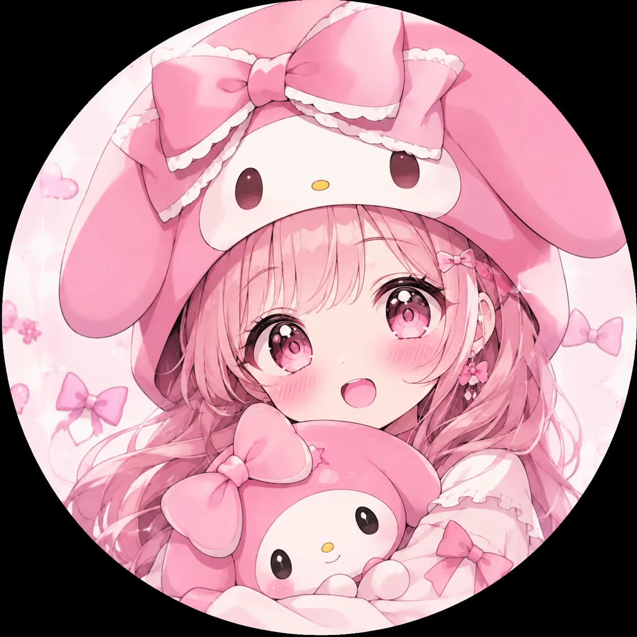 My Melody anime-style PFP with pink ribbon accents and cute expression