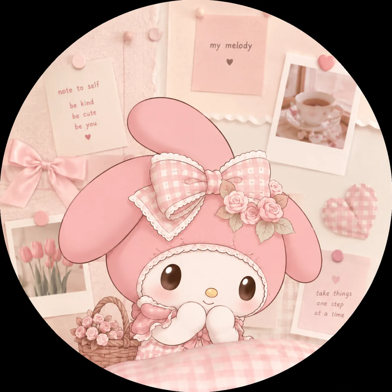 My Melody Pinterest PFP with soft board-style aesthetic and pastel tones
