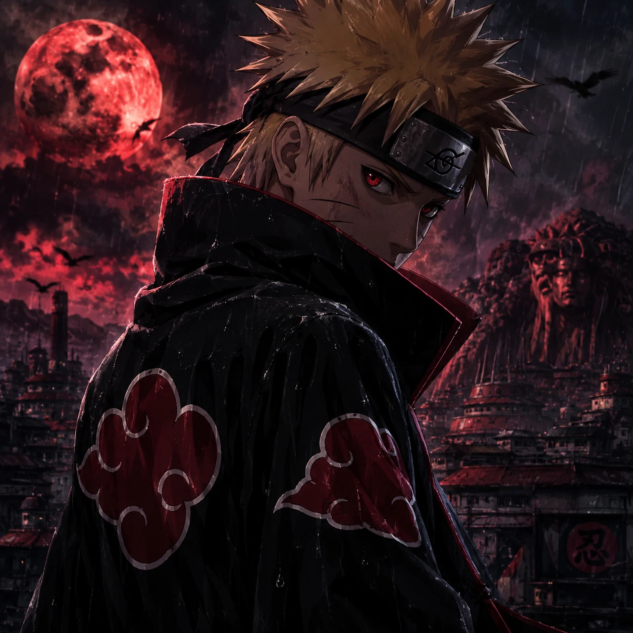 Naruto Akatsuki PFP with Naruto in a black and red cloud cloak edit
