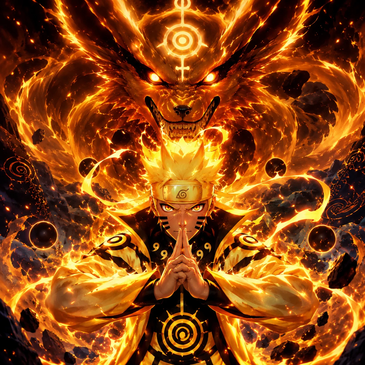 Aesthetic 4K Naruto PFP with glowing Kurama chakra cloak and detailed seals