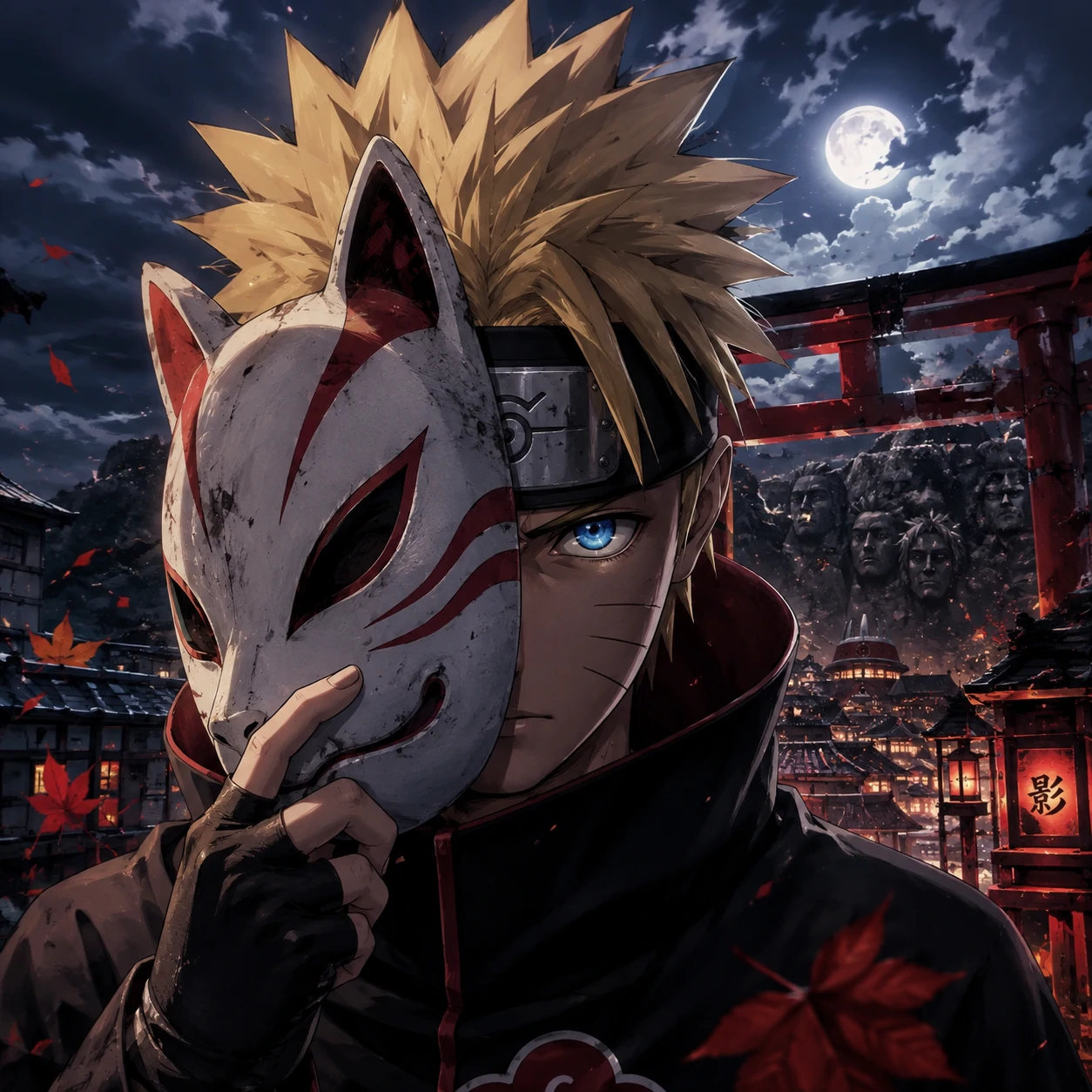 Aesthetic 4K Naruto PFP with ANBU-style fox mask half covering his face