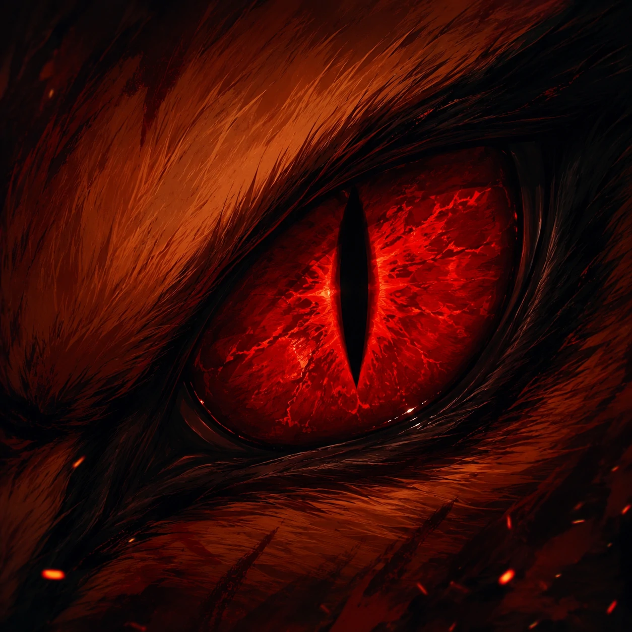 Kurama eye Naruto Discord PFP with red vertical pupil and dark background