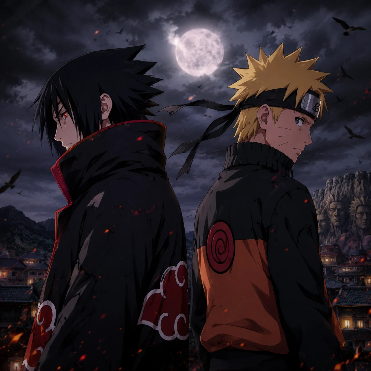 Matching Naruto and Sasuke PFP with Sasuke in Akatsuki-style cloak