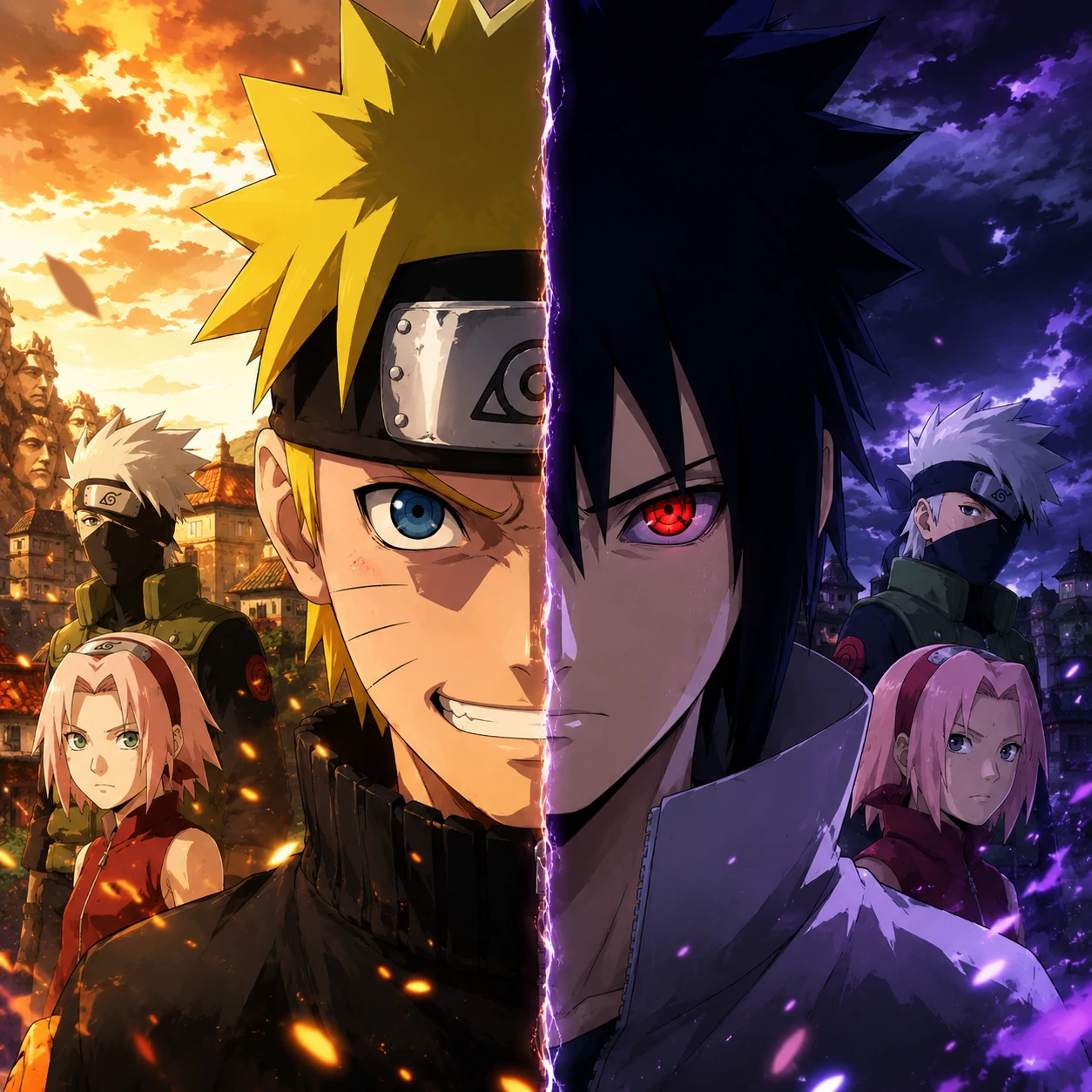 Naruto and Sasuke matching PFP with a split Team 7 rivalry frame
