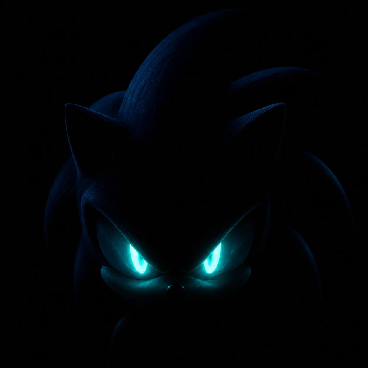 Ominous Sonic icon with glowing teal eyes in the dark.
