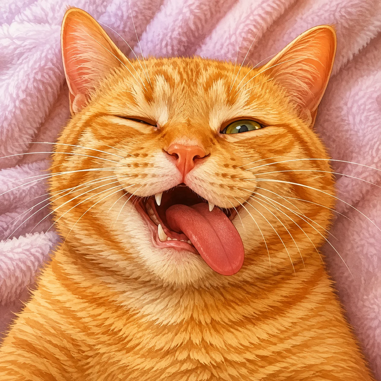 Smiling derpy orange tabby cat pfp with funny expression for silly profile picture