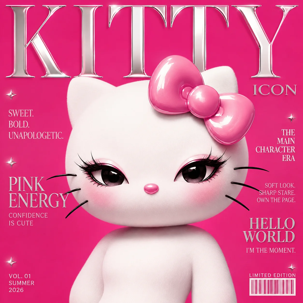 Editorial pink baddie hello kitty pfp magazine cover style for profile picture