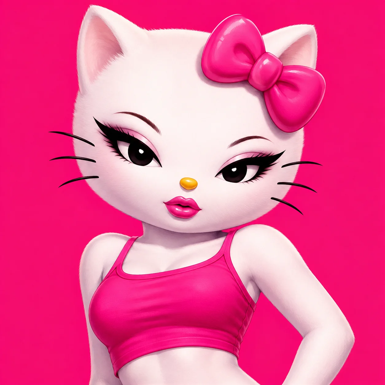 Hot pink crop top baddie hello kitty pfp for edgy girly aesthetic profile picture