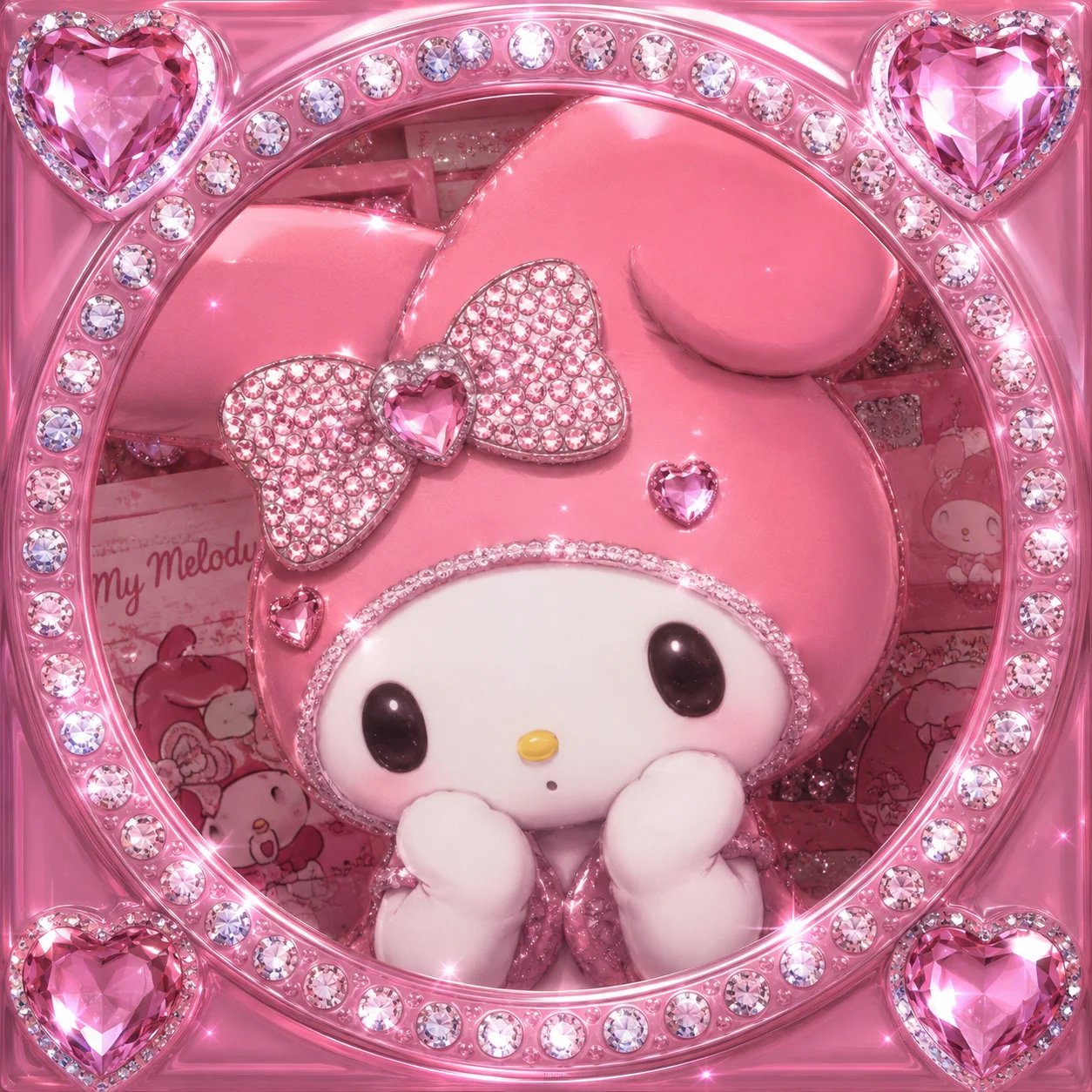 Pink Y2K My Melody PFP with rhinestone frame and glossy highlights