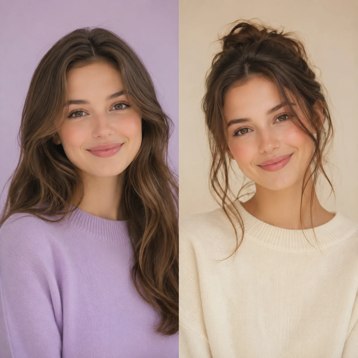 Preppy bestie avatar pair in lavender and cream for soft coordinated Discord and TikTok profiles